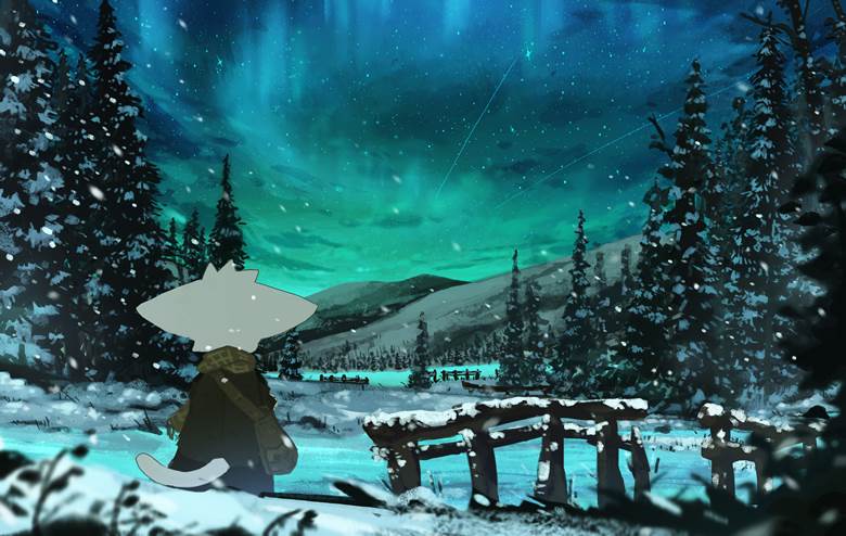 オーロラ|なか的冬天风景插画图片