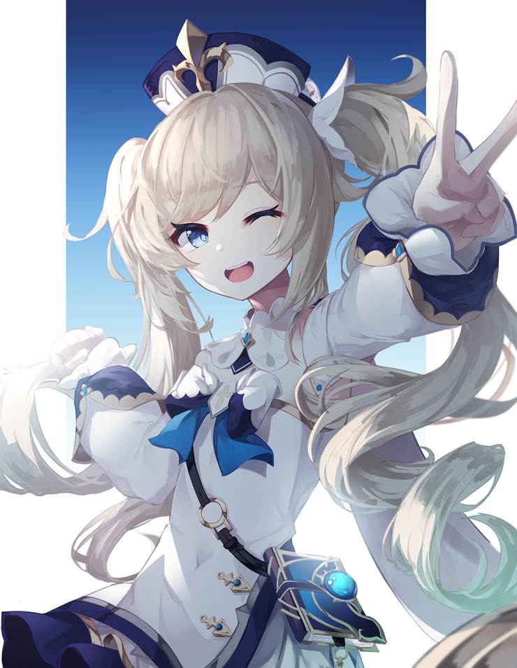 Genshin Impact, Barbara (Genshin Impact), Barbara, girl, Barbara, peace sign, wink, Genshin Impact 1000+ bookmarks, cute