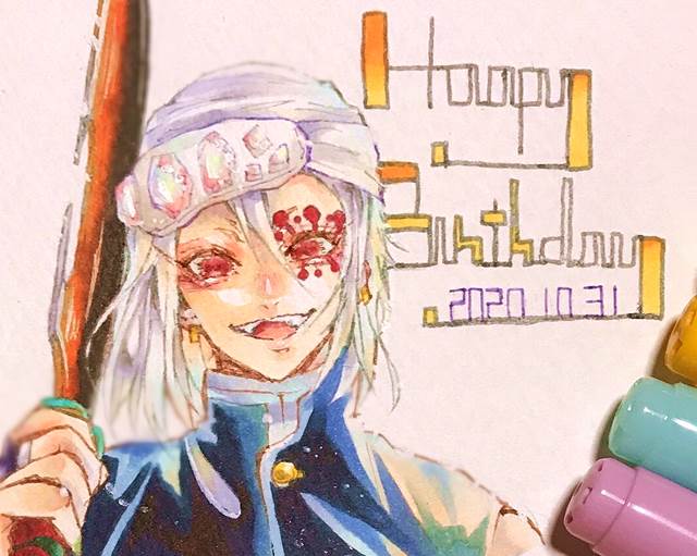 鬼灭之刃, Tengen Uzui, copic马克笔, 手绘, 柱（鬼灭之刃）