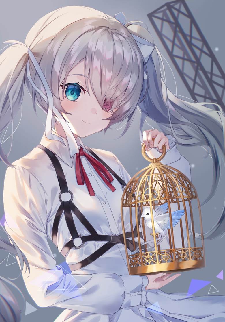 一张鸟笼,奥德爱,异色瞳,世界计划,这个初音真美好,初音未来绘画图片