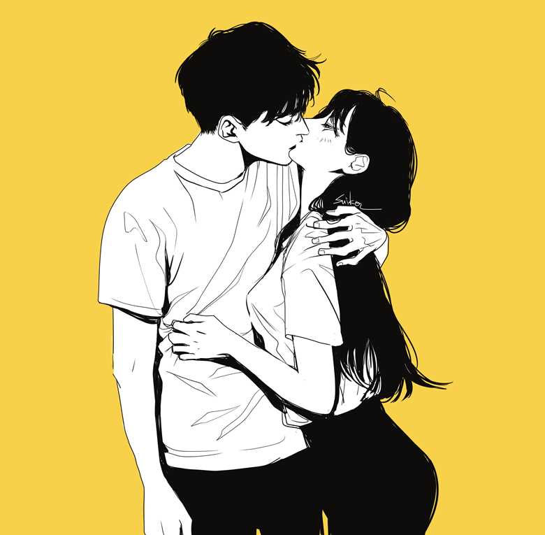 原创, 钢笔画, 原创男女角色, 女孩子, 卧槽好帅, 男孩子, 黑白, 吻, 原创男女角色1000收藏