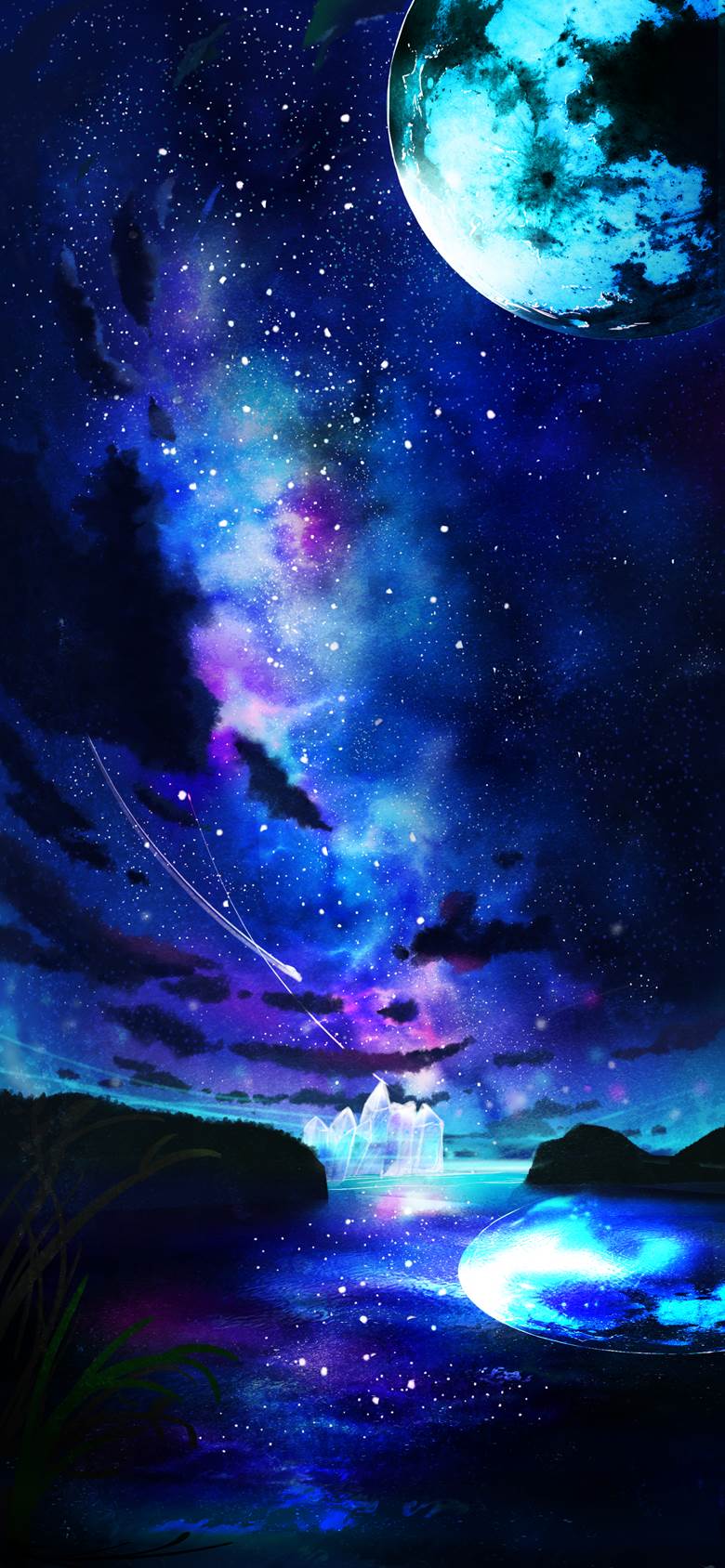 星空と月|natsuyu的Pixiv高清风景插画图片