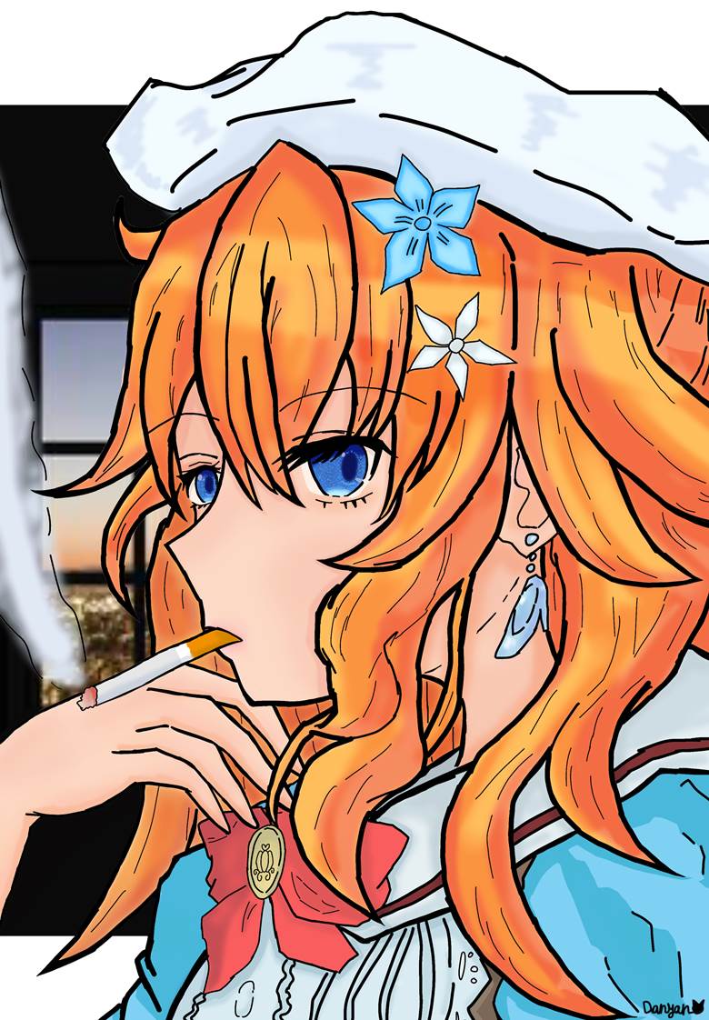 江良のヒミツ だにゃん的吸香烟的人物插画图片 Bobopic