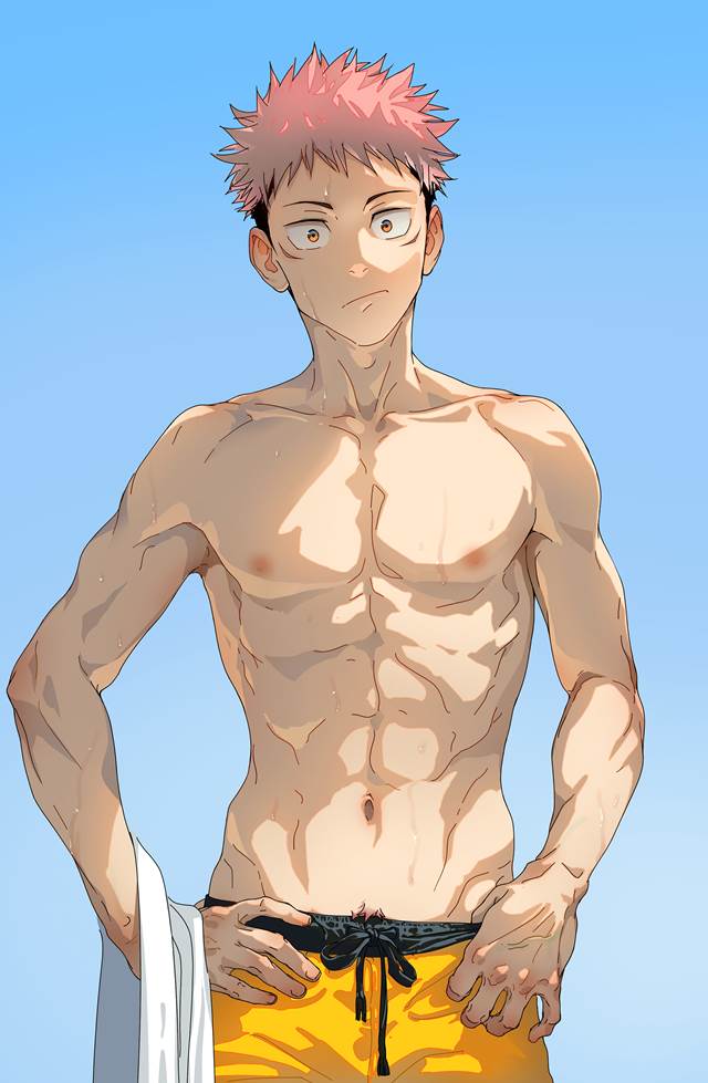 young boy, 男孩子, 腹肌, Jujutsu Kaisen, Yuji Itadori, 欧♂派, 肌肉, 咒术回战10000收藏, sanpaku eyes, 肚脐