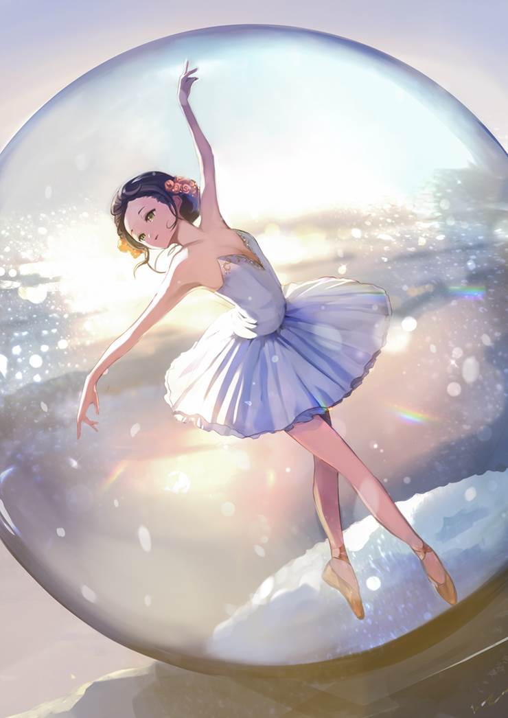 舞姫|插画师雪丸ぬん绘的雪花玻璃球插画图片