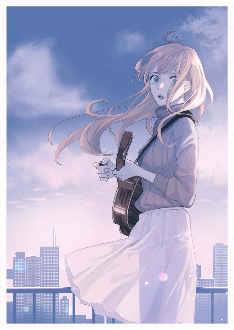 原创, 女孩子, 原创, 吉他, acoustic guitar, sky
