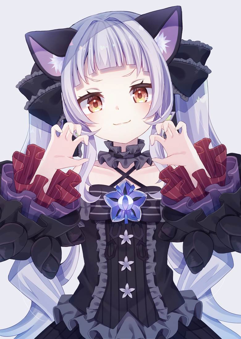 virtual youtuber, Shion Murasaki, Hololive, cat ears, Murasaki Shion fanart, gothic lolita, roar