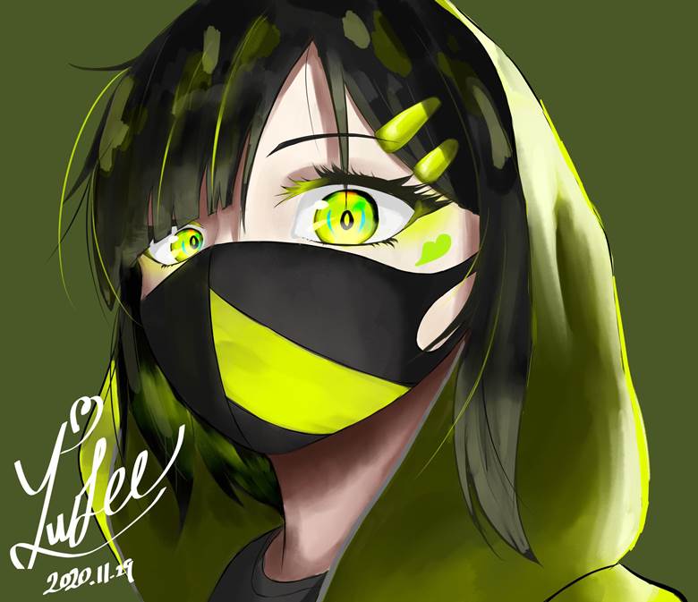 マスク女子(蛍光色)|yu_fee52的口罩人物插画图片