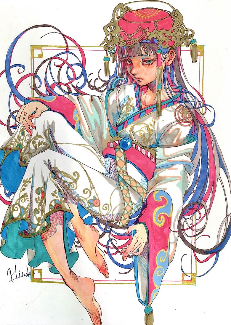 女孩子, 手绘, 原创, 插画, 和服, copic马克笔