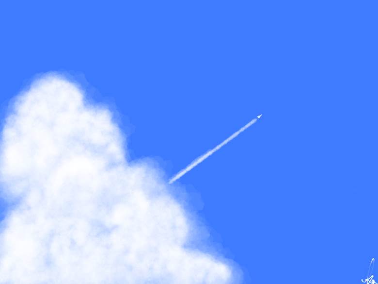 contrail, summer sky, sky, clouds, nature, scenery