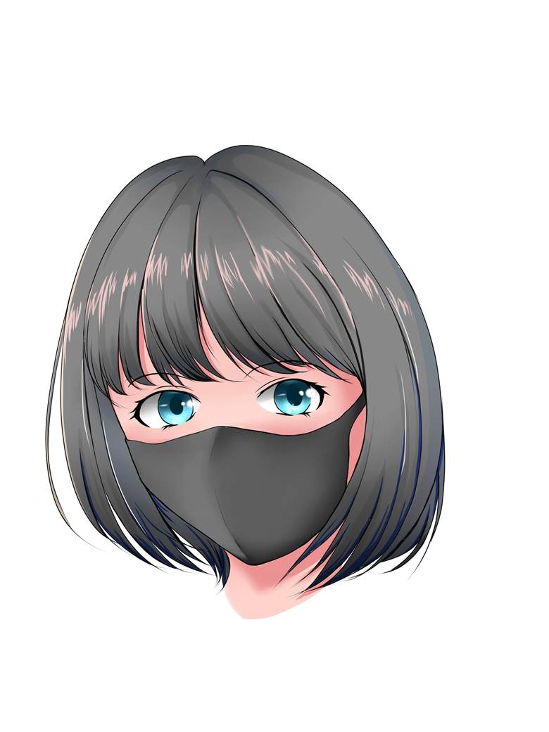 女の子(黒マスク)|nyaa37的口罩人物插画图片