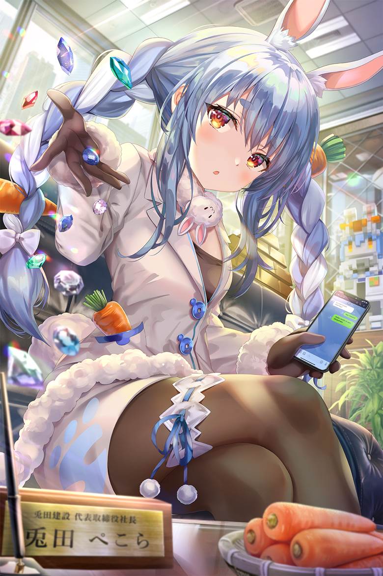 Usada Pekora, Hololive, 虚拟youtuber, bunny ears, Pekora Usada fanart, 麻花辫, 虚拟YouTuber 50000收藏