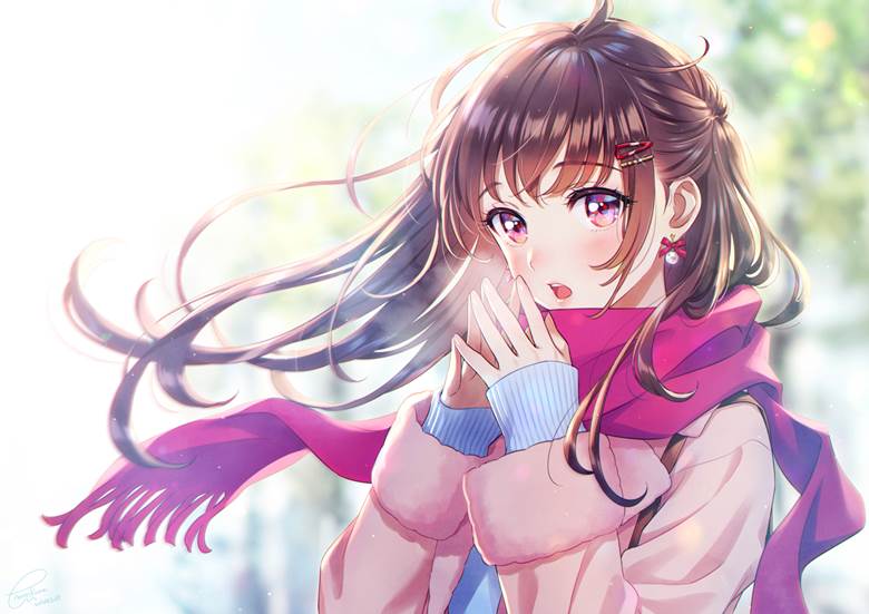 原创, 女孩子, 围巾, 长发, 黑长直, 披散头发, earrings