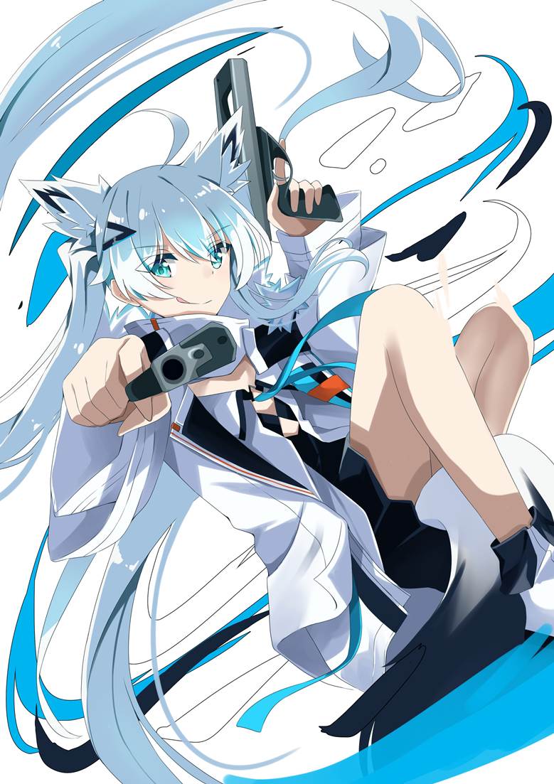 双马尾, Hololive, 虚拟主播, 兽耳, 白上吹雪, 白上吹雪同人, handgun, dual-wielding pistols