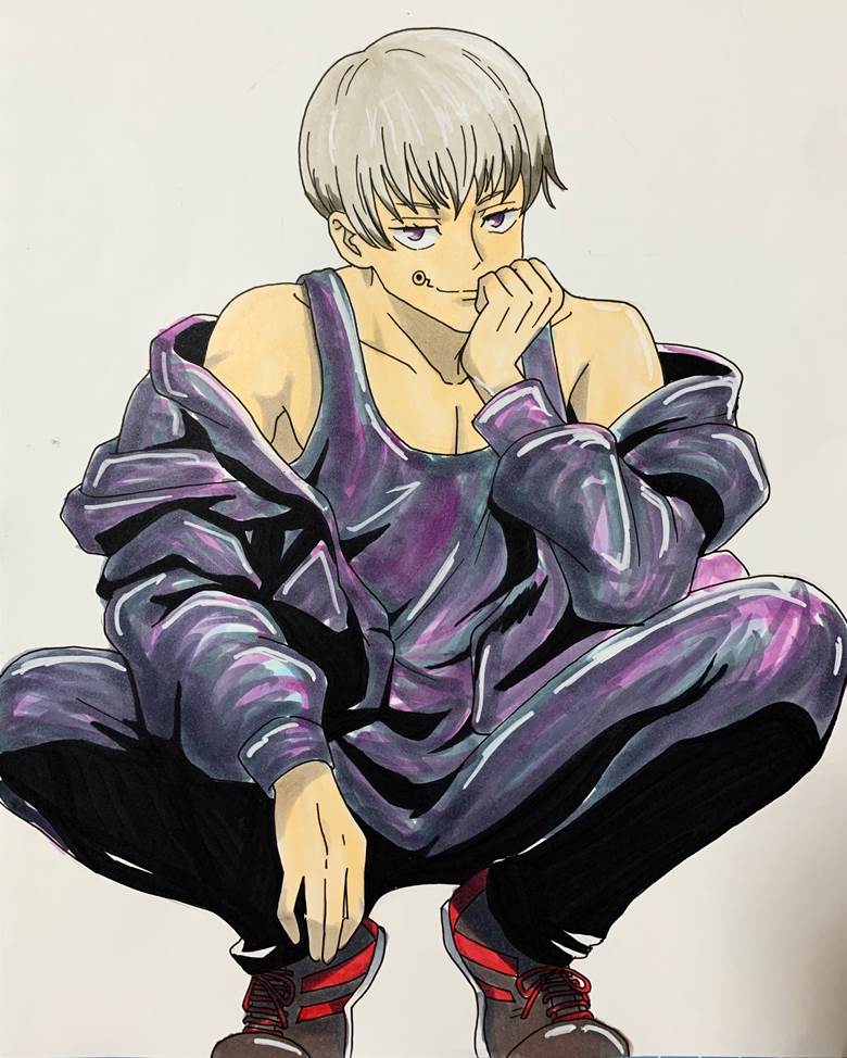 Jujutsu Kaisen, Toge Inumaki, thorn, traditional, analog illustration, copic