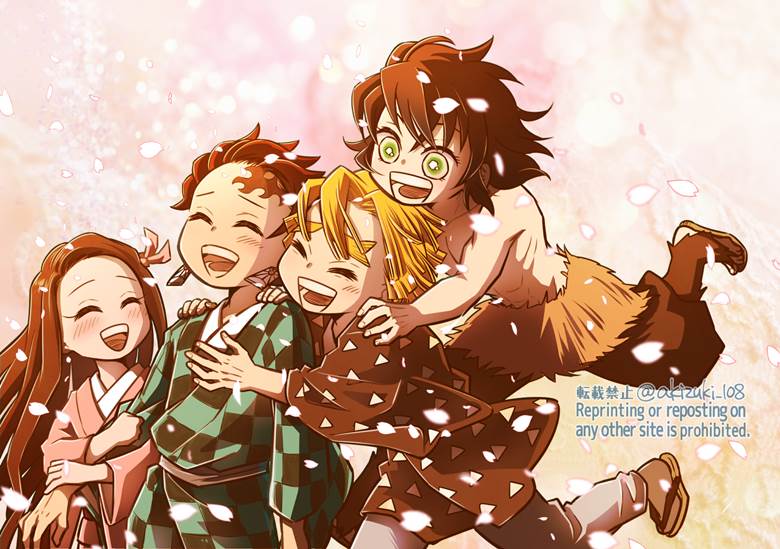 鬼灭之刃, 鱼糕队, 灶门祢豆子, 灶门炭治郎, Zenitsu Agatsuma, Inosuke Hashibira, Demon Slayer: Kimetsu no Yaiba 1000+ bookmarks, 和服