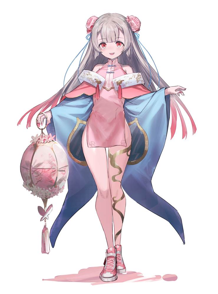 原创, 女孩子, 原创, Chinese style, sneakers, 银发, 旗袍