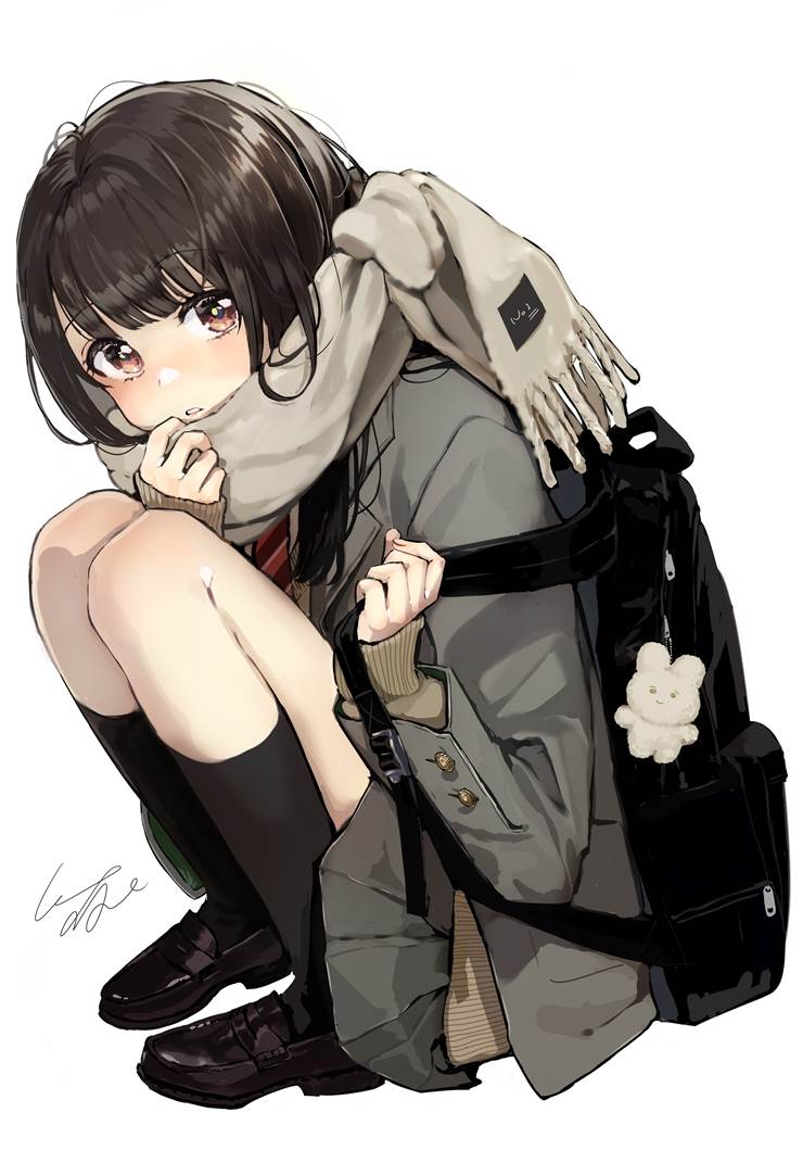 original, girl, uniform, scarf, black knee socks, school backpack, loafers, rucksack