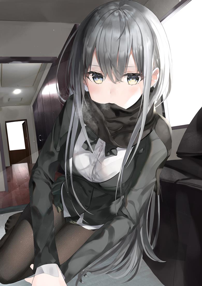 original, girl, black tights, silver hair, uniform, scarf, original 3000+ bookmarks, fair skin, original 7,500+ bookmarks