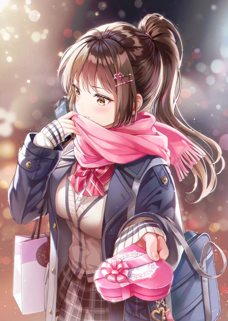 girl, night, winter, uniform, scarf, ponytail, original 7,500+ bookmarks, offering up