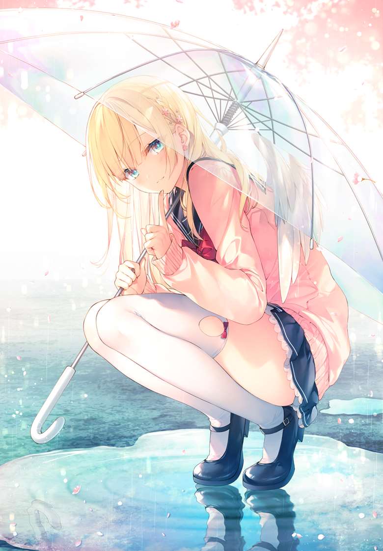original, girl, angel, sailor uniform, water surface, beautiful, vinyl umbrella, squatting, Original 50000+ bookmarks