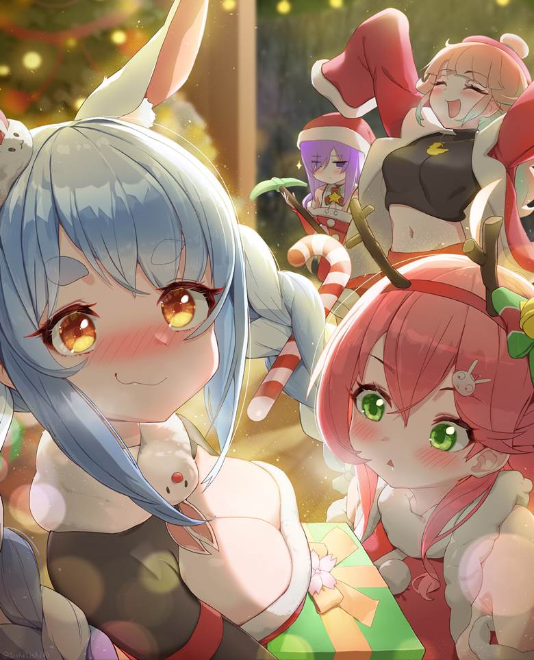 Usada Pekora, 樱巫女, 小鸟游琪亚拉, Hololive, 虚拟youtuber, 圣诞节, 魅惑的乳沟, Virtual YouTuber 1000+ bookmarks