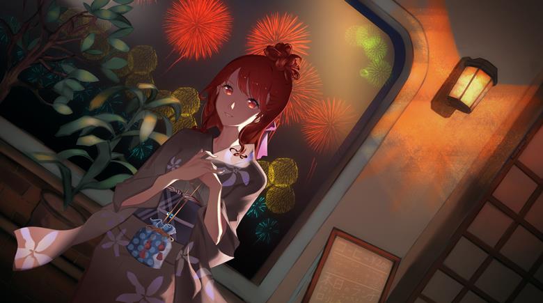 Persona 5, Kasumi Yoshizawa, kimono, yukata, Leblanc, summer festival, fireworks