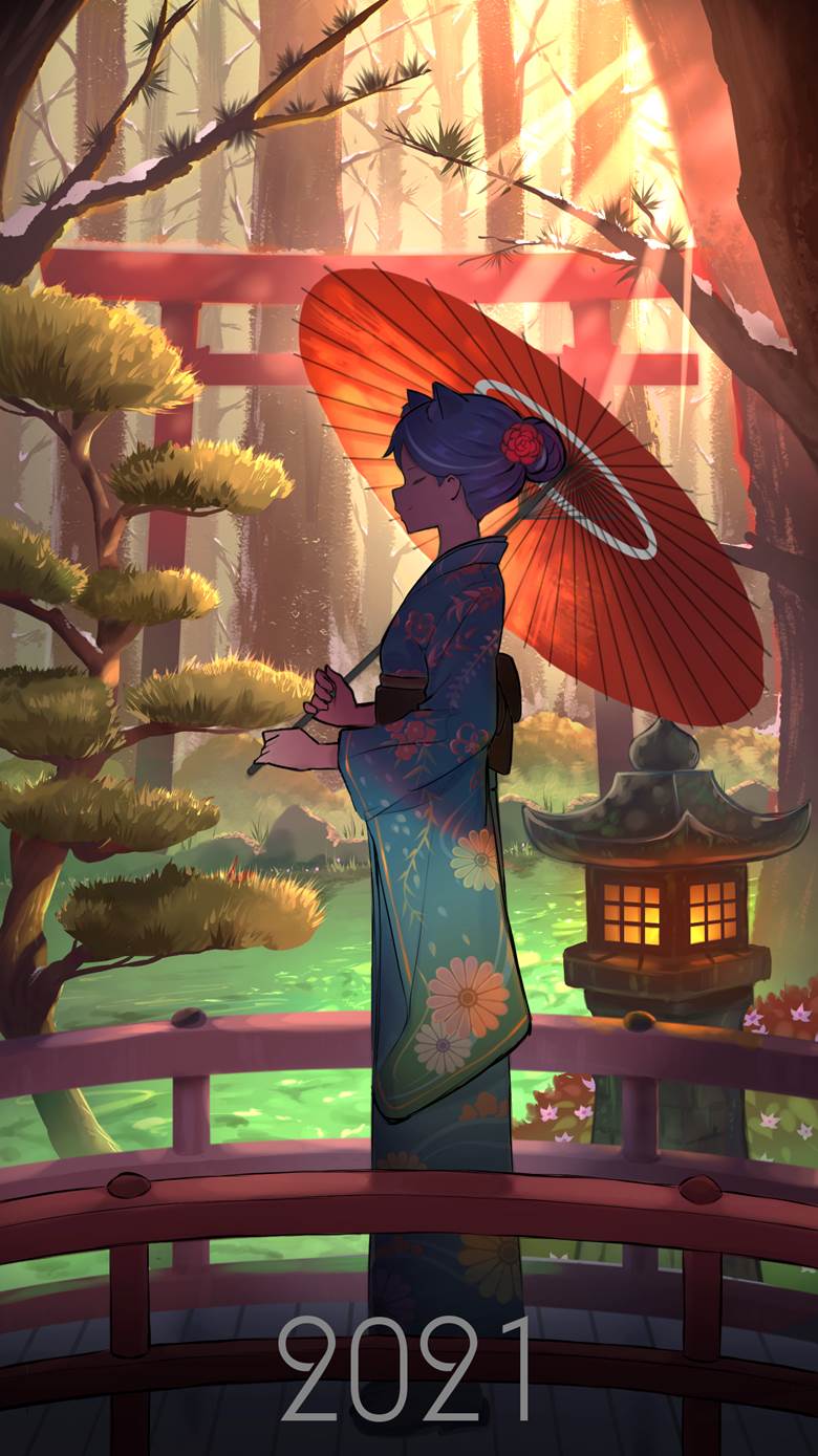 original, girl, background, scenery, Japanese style, Torii, arch bridge, beast ears, original 3000+ bookmarks