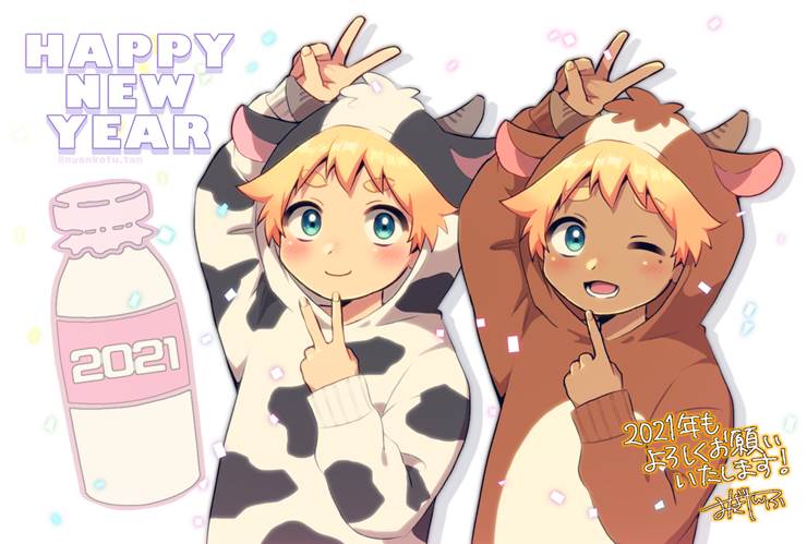 2021, 连帽衫, 正太, Year of the Ox, 贺年卡, happy New Year, cow ears