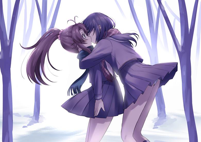 non non biyori, Hotaru Ichijou, Komari Koshigaya, sailor uniform, yuri, lesbian kiss