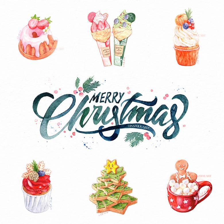 Merry Christmas|LisaZhou_Art的pixiv水彩画插画图片