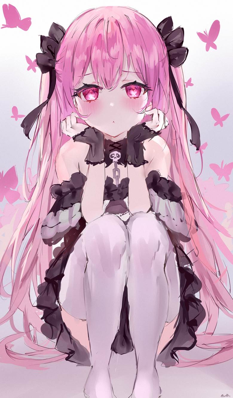 Hololive, Rushia Uruha, virtual youtuber, butterfly, gothic lolita