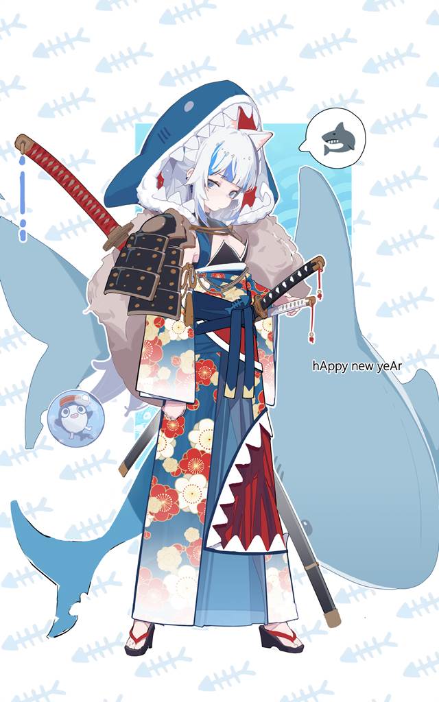 噶呜·古拉, 虚拟主播, Hololive, 交换服装, 和服, Japanese sword, Virtual YouTuber 1000+ bookmarks