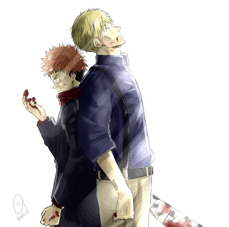 Jujutsu Kaisen, Kento Nanami, Yuji Itadori, digital illustration