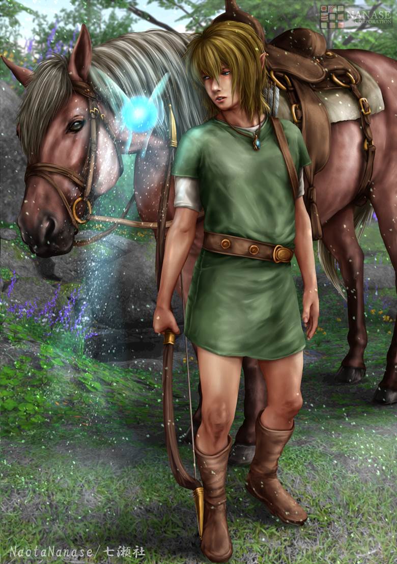 エルフの男子と马と妖精|NaotaNanase七瀬社的俊俏的马插画图片