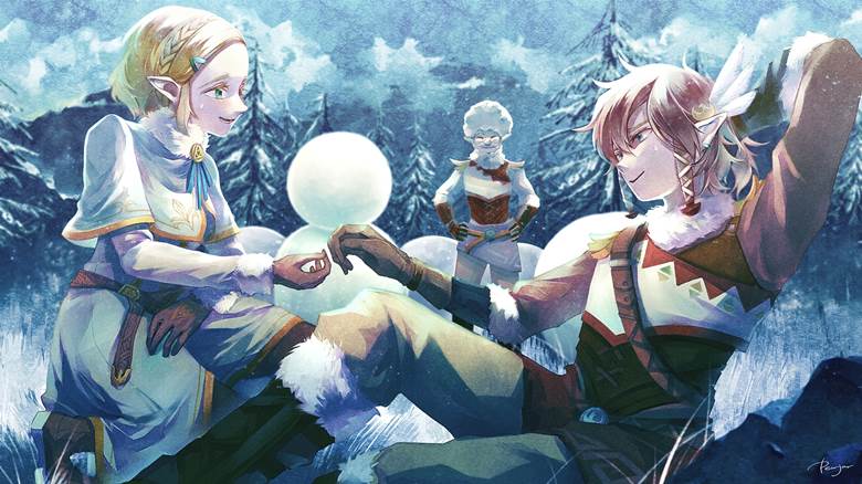 林克×塞尔达, 塞尔达传说, 旷野之息, 塞尔达公主, 林克, The Legend of Zelda 100+ bookmarks, snowy landscape