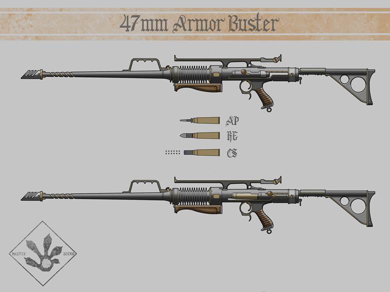 47mm Armor Buster （47毫米反装甲步枪）|Mr.Gecko117的科幻机械插画图片