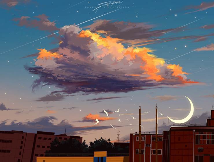 月|Fangpeii的云层插画图片