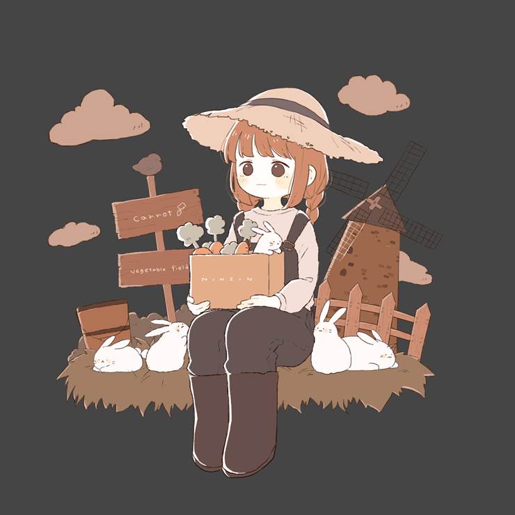 人参畑で一休み|插画师もくの木的少女插画图片