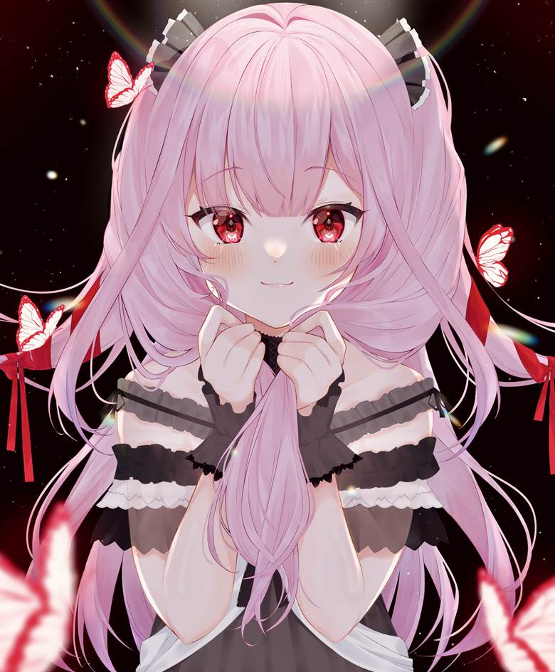 backlighting, pink hair, beautiful, Hololive, Rushia Uruha, Uruha Rushia fanart, virtual youtuber, gothic lolita