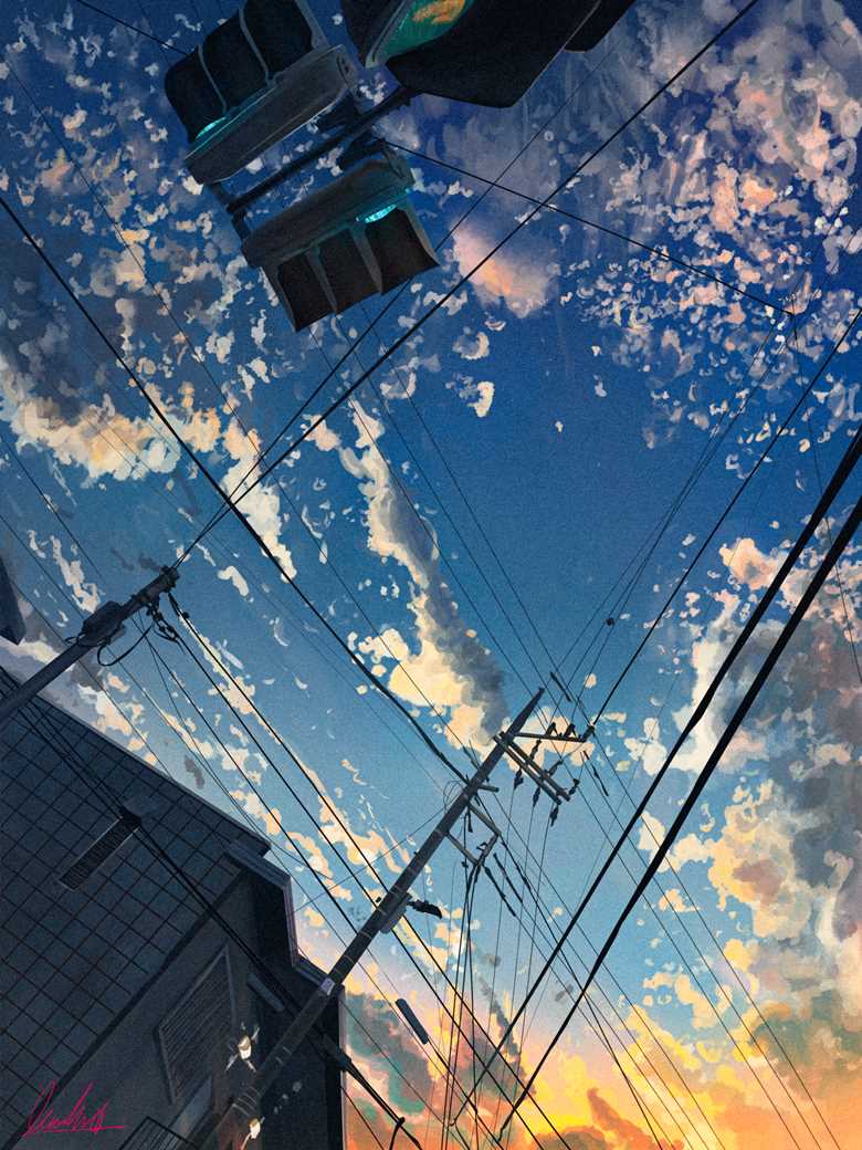 original, illustration, scenery, background, sky, sunset, traffic light, scenery 10000+ bookmarks