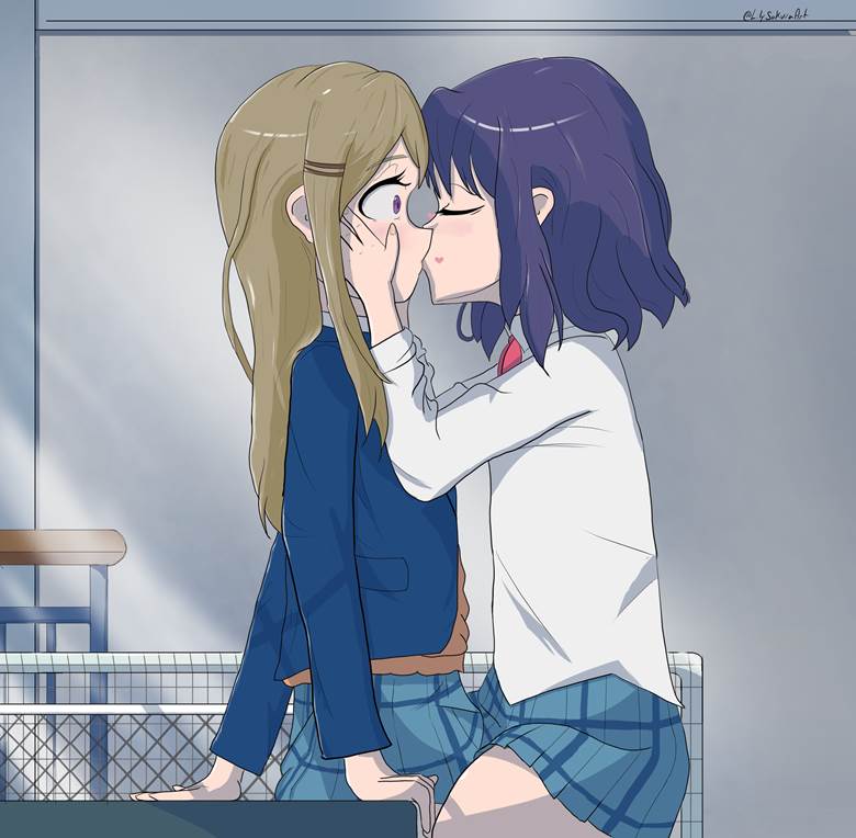 yuri, 安达与岛村, lesbian kiss, 岛村抱月（安达与岛村）, Sakura Adachi