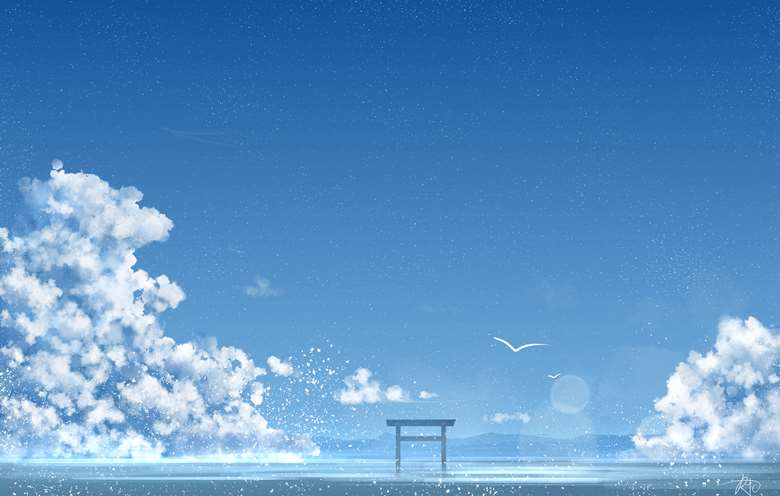 风景, 云, Torii, background, landscape painting, sky