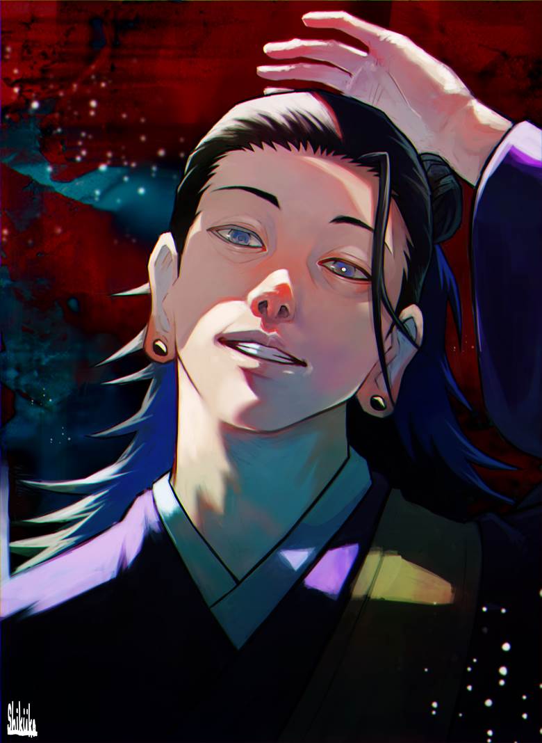 咒术回战夏油杰时岛シクカお的戴耳环的人物插画图片