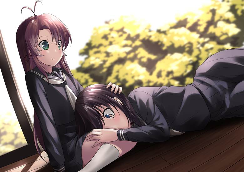 悠哉日常大王, 水手服, Hotaru Ichijou, Komari Koshigaya, 大腿, lap pillow, yuri