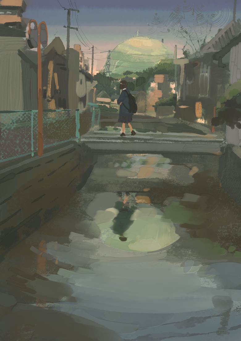 原创, 原创, 插画, bridge, reflection pool, waterway, school backpack, 原创1000users加入书籤
