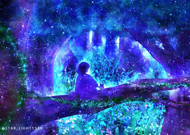 原创, 插画, forest, 女孩子, cat, cat and girl, sitting on a tree branch, Original 300+ bookmarks