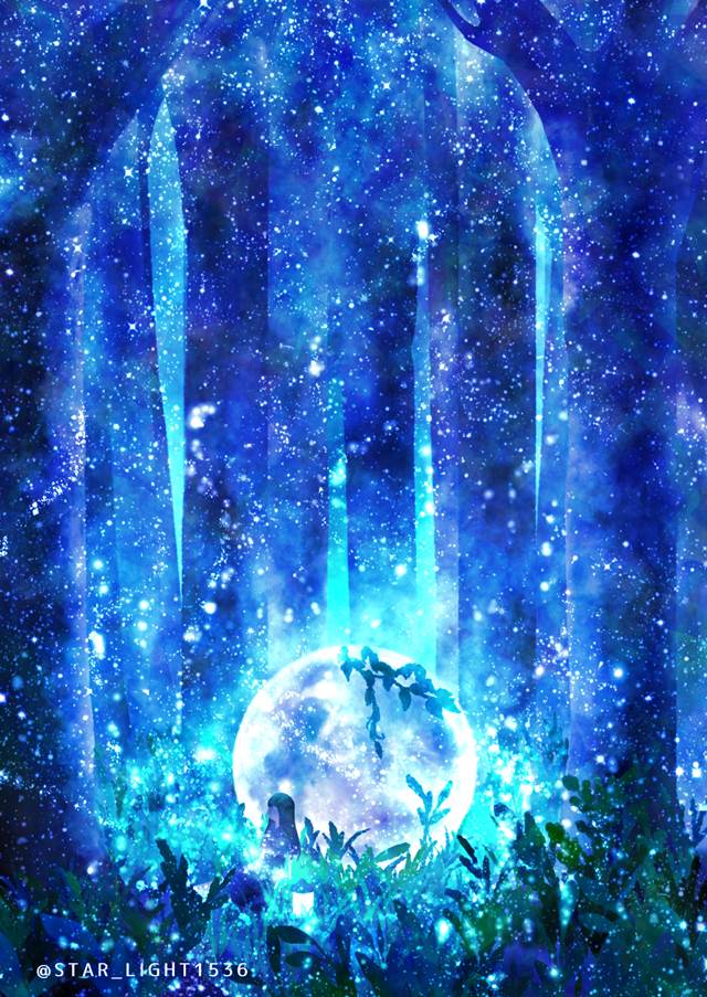 原创, 女孩子, moon, Original 300+ bookmarks, forest, in a forest