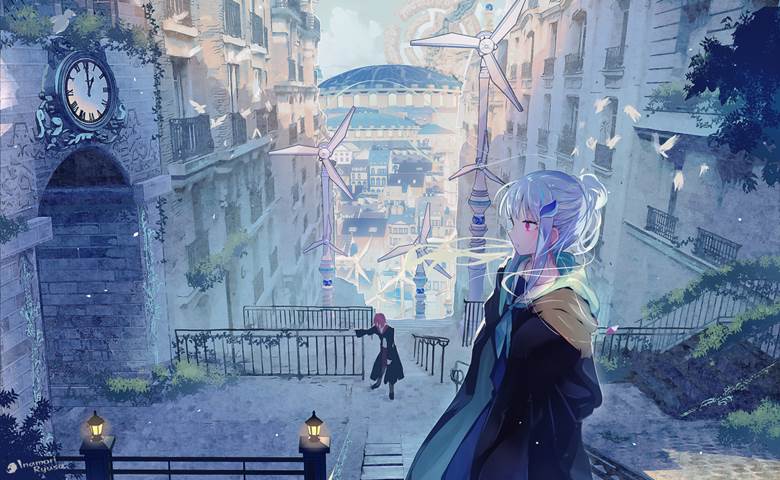 彩虹社, 莉泽·赫露艾斯塔, 安洁·卡特莉娜, 莉泽·赫露艾斯塔×安洁·卡特莉娜, beautiful girl, background, windmill, Virtual YouTuber 5000+ bookmarks