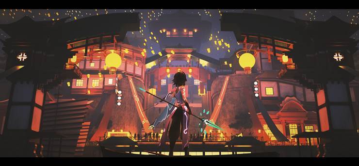 海灯节原神魈的背影4K插画